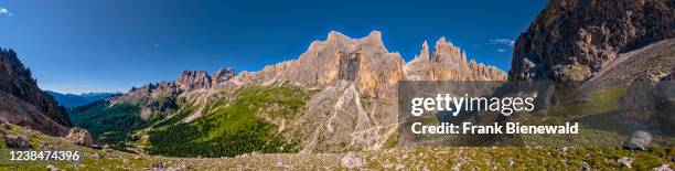 Panoramic view of Rosengarten group with Cima Catinaccio , Torri di Vajolet .