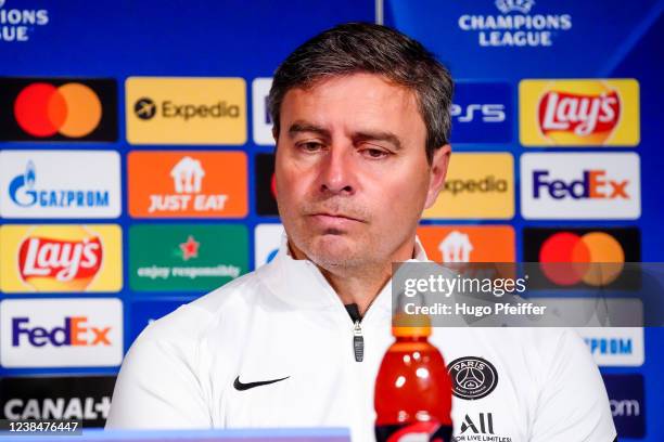 Assistant Coach Miguel D'AGOSTINO of Paris Saint Germain during the Paris Saint Germain Press Conference at Parc des Princes on February 14, 2022 in...