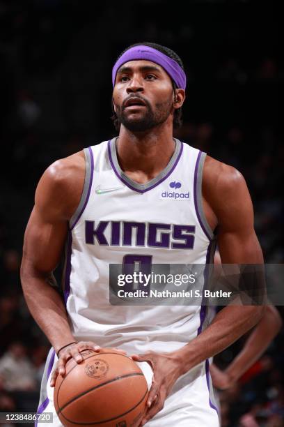 Maurice Harkless of the Sacramento Kings shoots a free throw during the game against the Brooklyn Nets on February 14, 2022 at Barclays Center in...