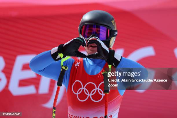 Sofia Goggia of Team Italy celebrates during the Olympic Games 2022, Women's Downhill on February 15, 2022 in Yanqing China.