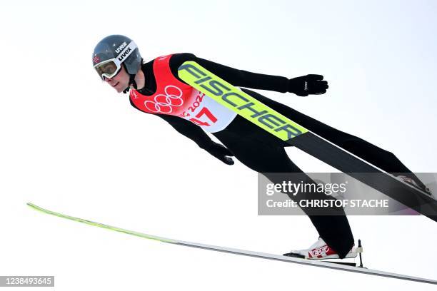 Norway's Jarl Magnus Riiber competes in the Individual Gundersen Large Hill/10km, Ski Jumping Competition event, on February 15, 2022 at the...