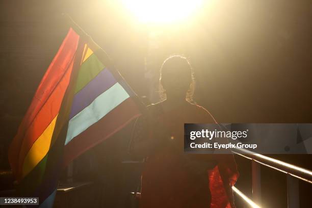 Jadavpur University student with a rainbow flag attends a rally to demand LGBTIQ rights and an end to homophobic violence on Valentines Day. On...