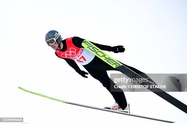 Norway's Jarl Magnus Riiber competes in the Individual Gundersen Large Hill/10km, Ski Jumping Competition event, on February 15, 2022 at the...