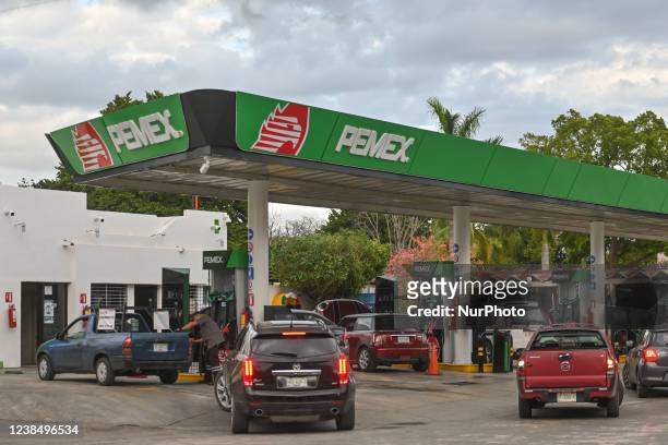 Pemex gas station in Merida center. On Sunday, February 13 in Merida, Yucatan, Mexico.