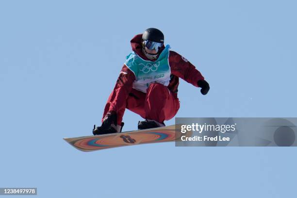 Darcy Sharpe of Team Canada performs a trick during the Men's Snowboard Big Air final on Day 11 of the Beijing Winter Olympics at Big Air Shougang on...