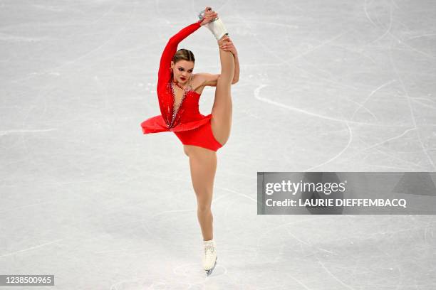 Belgian figure skater Loena Hendrickx pictured in action during the Short Program of the Women's Figure Skating competition, at the Beijing 2022...