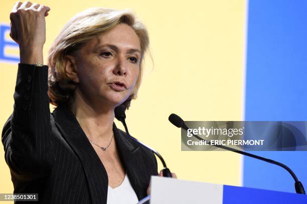 French party Les Republicains presidential candidate Valerie Pecresse participates to a debate with entrepreneurs organised by CroissancePlus, France...