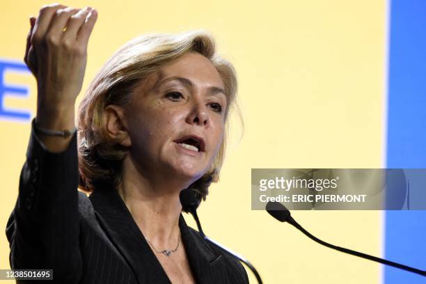 French party Les Republicains presidential candidate Valerie Pecresse participates to a debate with entrepreneurs organised by CroissancePlus, France...