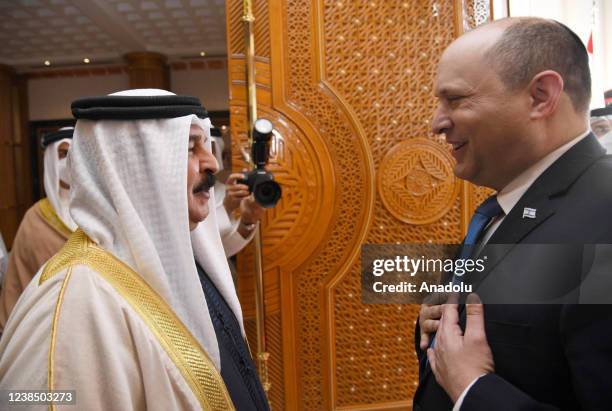Israeli Prime Minister Naftali Bennett meets with King of Bahrain Hamad bin Isa Al Khalifa in Manama, Bahrain on February 15, 2022.