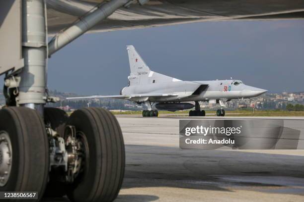 Tupolev Tu-22M, Strategic bomber plane is seen is seen as Russian Defence Minister Sergey Shoygu visits Hmeymim base in Syria's Latakia on February...