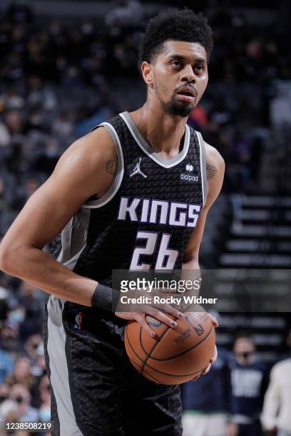 Jeremy Lamb of the Sacramento Kings attempts a free-throw shot against the Minnesota Timberwolves on February 9, 2022 at Golden 1 Center in...