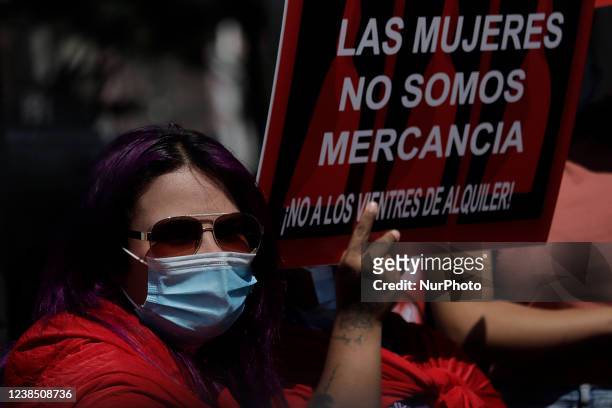Women from various feminist groups demonstrate outside the Mexico City Legislative Assembly against the initiative that aims to recognise surrogate...