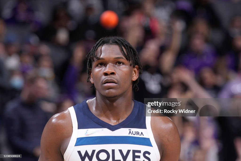 Edwards Wolves Anthony Edwards of the Minnesota Timberwolves looks on during the ...