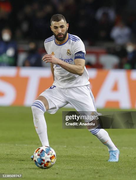 Karim Benzema of Real Madrid in action during the first leg of the Champions Leagueâs Round of 16 soccer match between Paris Saint-Germain and Real...