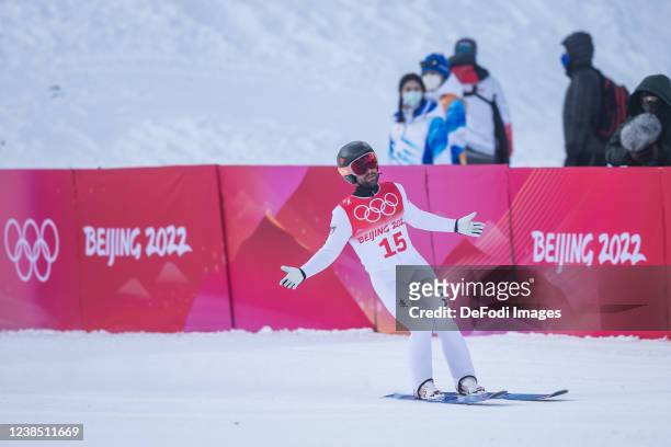 Alessandro Pittin of Italy in action competes during the men´s nordic combined ski jumping during the Beijing 2022 Winter Olympics at The National...