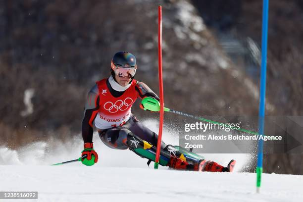 Lucas Braathen of Team Norway competes during the Olympic Games 2022, Men's Slalom on February 16, 2022 in Yanqing China.