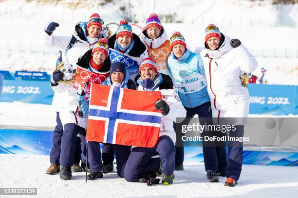 Filip Fjeld Andersen of Norway, Sturla Holm Laegreid of Norway, Vetle Sjaastad Christiansen of Norway, Coach Egil Kristiansen of Norway, Coach...