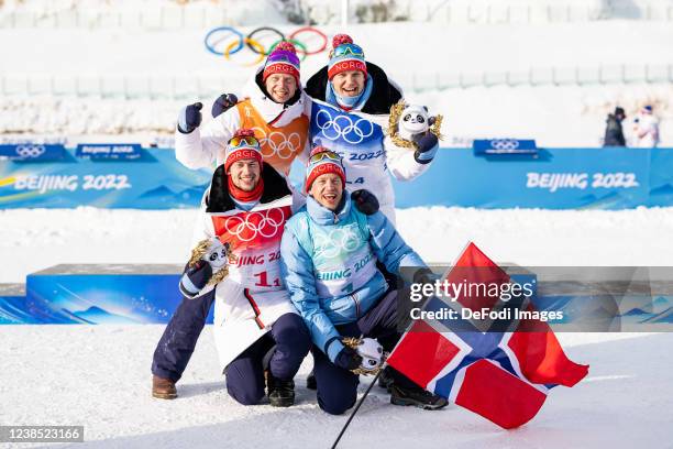 Sturla Holm Laegreid of Norway, Johannes Thingnes Boe of Norway, Tarjei Boe of Norway, Vetle Sjaastad Christiansen of Norway after the flower...