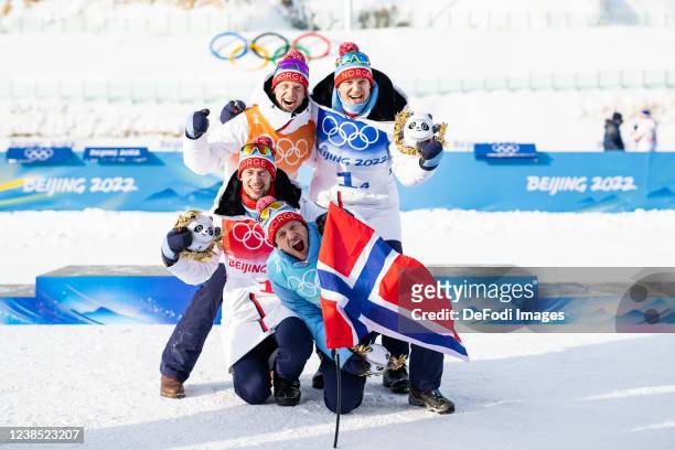 Sturla Holm Laegreid of Norway, Johannes Thingnes Boe of Norway, Tarjei Boe of Norway, Vetle Sjaastad Christiansen of Norway after the flower...