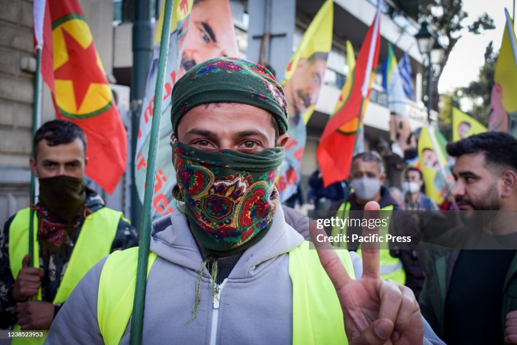 Kurdish activists march in the center of the Greek capital...