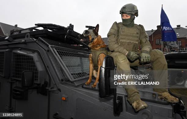 Illustration picture shows a dog and a member of the special units during a celebration of the 50th anniversary of the special units of the federal...