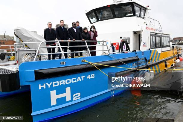 9From L to R) Port of Antwerp CEO Jacques Vandermeiren, Prime Minister Alexander De Croo, Namibian President Hage Geingob, Alexander Saverys, CEO of...