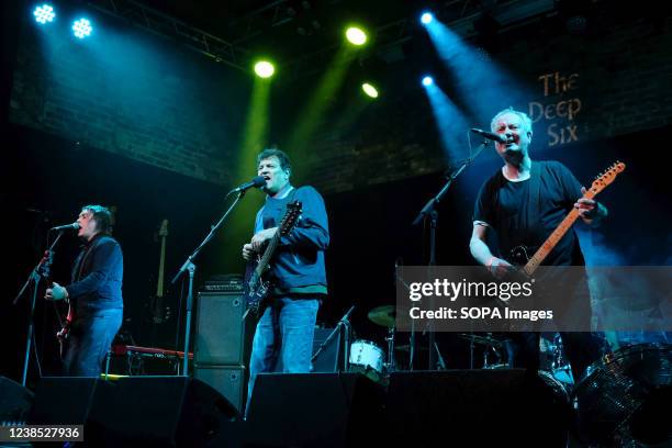 Mick Couch on bass guitar, Mark Syd McGouden, vocals and guitar, and Simon Stebbing, guitar with British mod revival supergroup The Deep Six...