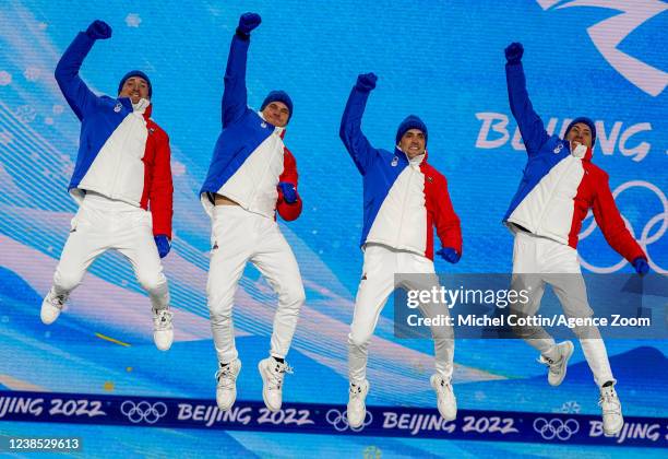 Fabien Claude of Team France, Emilien Jacquelin of Team France, Simon Desthieux of Team France, Quentin Fillon Maillet of Team France wins the silver...