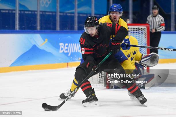 Jordan Weal of Canada in action at the men's ice hockey playoff qualifications match between Sweden and Canada during the Beijing 2022 Winter...