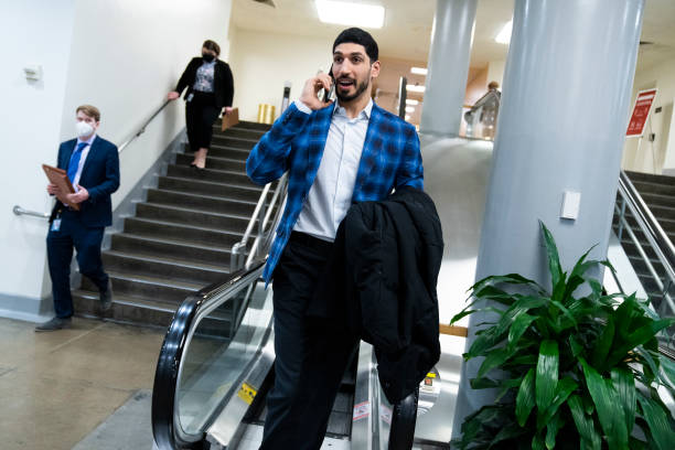Enes Kanter Freedom, a former National Basketball Association player, is seen in the U.S. Capitol during a senate vote on Wednesday, February 16,...