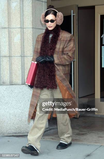 Bella Hadid is seen on February 16, 2022 in New York City.