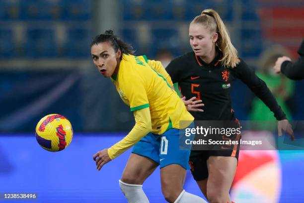 Marta Vieira da Silva of Brazil Women, Kika van Es of Holland Women during the International Friendly Women match between Holland v Brazil at the...