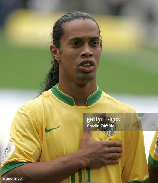 Football World Cup, Brazil v Ghana, Ronaldinho of Brazil stands for the Brazilian national anthem.