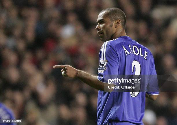 Premiership Football, Manchester United v Chelsea, Ashley Cole of Chelsea points at the Manchester Utd fans.