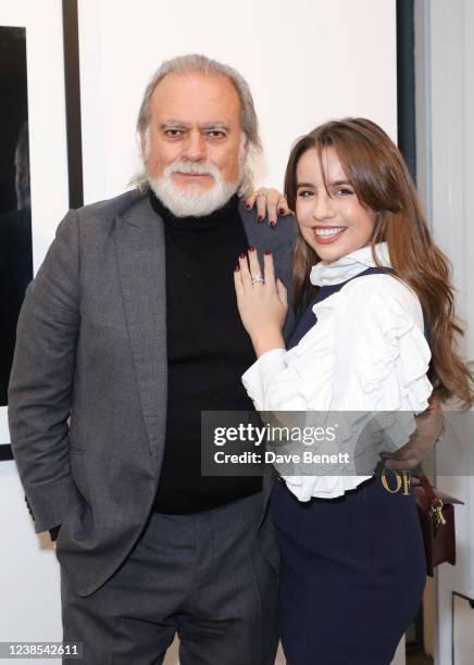 Dave Benett and Annie Doble attend a private view of photographer Dave Benett's new exhibition "Great Shot, Kid" in partnership with Perrier Jouet at...