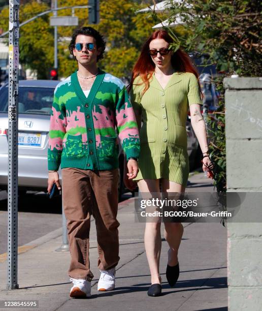 Joe Jonas and Sophie Turner are seen on February 16, 2022 in Los Angeles, California.