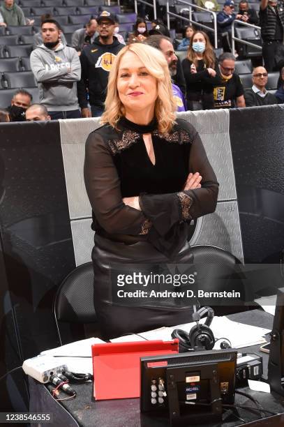 Analyst, Doris Burke poses for a photo before the game between the Utah Jazz and Los Angeles Lakers on February 16, 2022 at Crypto.Com Arena in Los...