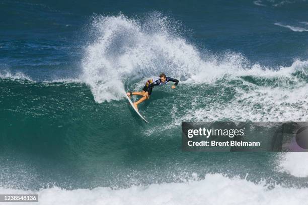 Ryan Callinan of Australia surfs in Heat 6 of the Round of 32 at the Hurley Pro Sunset Beach on February 16, 2022 in Haleiwa, Hawaii.