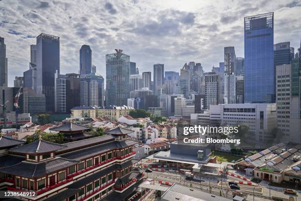 Buildings in the business district in Singapore, on Thursday, Feb. 17, 2022. Singapore is expected to announce tax increases in its budget Friday as...