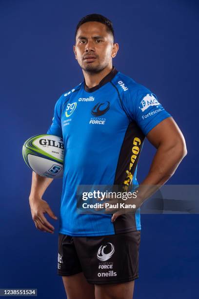 Toni Pulu poses during the Western Force Super Rugby 2022 headshots session at WA Athletics Stadium on December 08, 2021 in Perth, Australia.