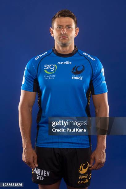 Brad Lacey poses during the Western Force Super Rugby 2022 headshots session at WA Athletics Stadium on December 08, 2021 in Perth, Australia.