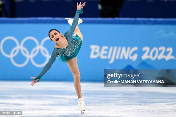 Canada's Madeline Schizas competes in the women's single skating free skating of the figure skating event during the Beijing 2022 Winter Olympic...