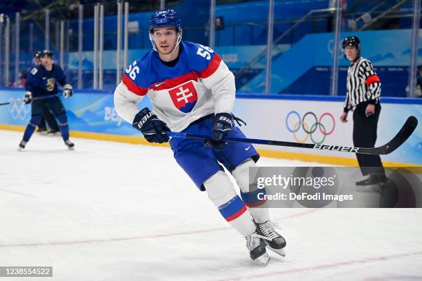 Marko Dano of Slovakia in action at the men's ice hockey group C preliminary round match between Finland and Slovakia during the Beijing 2022 Winter...