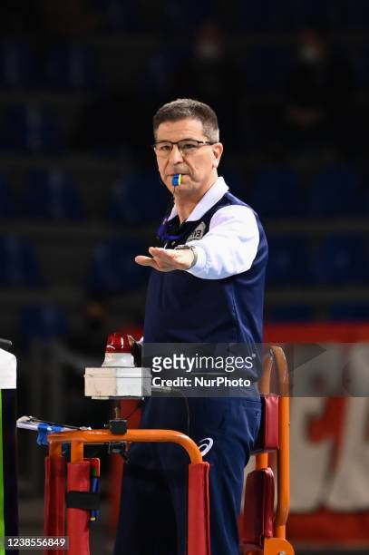Fabrice Collados first referee of the match during the CEV Champions League volleyball match Cucine Lube Civitanova vs ZAKSA Kedzierzyn Kozle on...