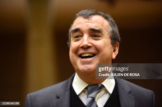 Arnaud Lagardere, CEO of the Lagardere group, arrives to take part in his hearing before the committee of enquiry into media concentration at the...