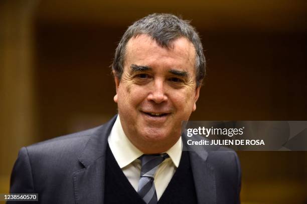 Arnaud Lagardere, CEO of the Lagardere group, arrives to take part in his hearing before the committee of enquiry into media concentration at the...