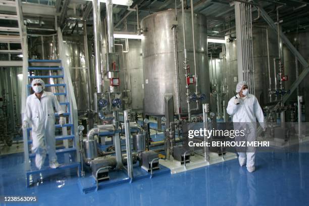 Iranian technicians are seen at the Isfahan Uranium Conversion Facilities , 420 kms south of Tehran, 08 August 2005. The UN's nuclear watchdog was...