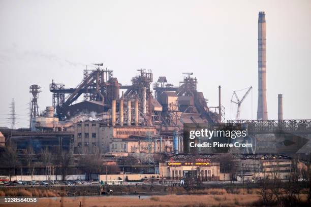 The steel factory, Azov Steel is seen on February 17, 2022 in Mariupol, Ukraine. Russian forces are conducting large-scale military exercises in...