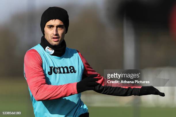 Yan Dhanda in action during the Swansea City Training Session at The Fairwood Training Ground on February 17, 2022 in Swansea, Wales.