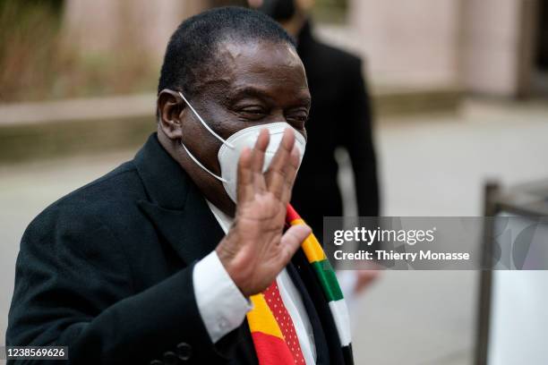 President of Zimbabwe Emmerson Dambudzo Mnangagwa arrives for an EU Africa Summit on February 17, 2022 in Brussels, Belgium. The leaders of the EU...